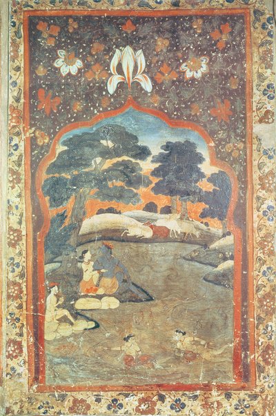 Krishna and Radha Beside a River, Pahari School by Indian School